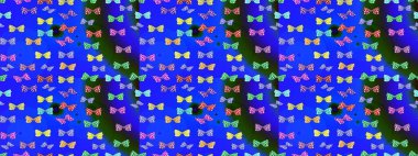 Kağıt, kumaş, ambalaj kağıdı ve duvar kâğıdı tasarımı için hoş bir arkaplan. Çizim kalıbı. Raster illüstrasyonu. Elle çizilmiş kelebeklerle moda raster yaz şablonu.