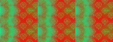 Çiçekli güzel suluboya desen. Raster illüstrasyonu. Yeşil, turuncu ve kırmızı renklerde.