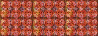 Renkler. Kar tanelerinin soyut arkaplanı olan şirin bir Noel arkaplanı. Noel ve yeni yıl moda baskıları için tatil tasarımı. Turuncu, kahverengi ve pembe kar taneleri. Raster illüstrasyonu.