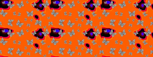 Kelebekli çizim şekli. Kumaş, kağıt, ambalaj kâğıdı ve duvar kağıdı tasarımı için hoş bir arka plan. Turuncu.