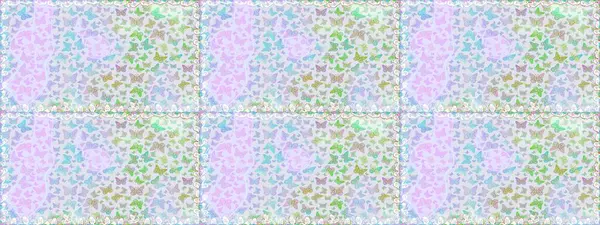 Kart, Davetiye ve Yazdırma için Şirin Kadınsı Desen. Raster Arkaplanı gri ve nötr renklerde. Renkli Kelebeklerle Bahar Arkaplanı. Güzel Kelebek Siluetleriyle Moda Dekorasyonu.