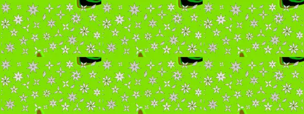 Renkli desenli eskiz deseni, yeşil çiçekler ve dekoratif elementlerle. Raster illüstrasyonu. Kumaş, tekstil, duvar kağıdı baskısı için. Eskiz geçmişi. Antika retro tarzı.