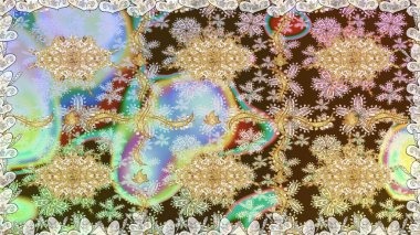 Barok tarzında altın çiçekli süs. Doku arka planında altın duvar kâğıdı. Tarafsız renklerde altın element. Damask kusursuz yinelenen arkaplan.