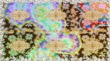 Doğu tarzı arabesk. Kusursuz altın desenli bukleler. Raster altın desen. Raster illüstrasyonu. Altın elementli nötr renkler.