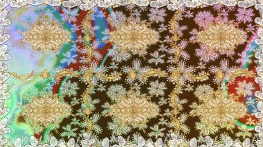 Raster altın desen. Raster illüstrasyonu. Altın elementli nötr renkler. Kusursuz altın desenli bukleler. Doğu tarzı arabesk.