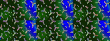 Renkli arka planda izole tatlı kar taneleri. Kar tanesi raster deseni. Raster illüstrasyonu. Yeşil, gri ve mavi renkte kar taneleri.