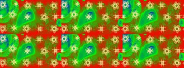 Sembol kışı, donmuş, Noel, yeni yıl tatili. Grafiksel element dekorasyonu. Yeşil, kahverengi ve kırmızı siluet kar tanesi işareti. Düz dizayn. Kar Tanesi Mozaik ikonu. Raster illüstrasyonu.