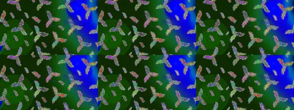 Renkli arka planda izole tatlı kar taneleri. Kar tanesi raster deseni. Raster illüstrasyonu. Yeşil, gri ve mavi renkte kar taneleri.