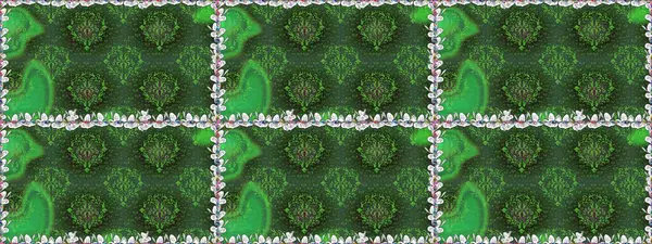 Çiçekli karalama şeklinde Raster çiçek deseni. Yumuşak, bahar çiçekli arka plan. Yeşil renkte çiçekler.