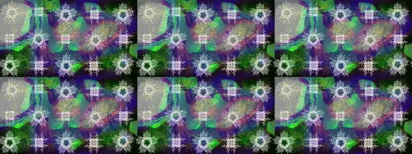 Kış kar taneleri, raster arka plan. Yüzey için tekrarlanan doku, ambalaj kağıdı, gri, yeşil ve mavi renkli kar tanesi.