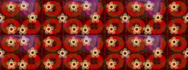 Raster illüstrasyonu. Kırmızı renklerde. 3D çiçekler, çizim.