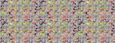 Halk tarzı. Modern çiçek arkaplanı. Rengarenk çiçekleri ve doğal renklerde yaprakları olan harika, pürüzsüz çiçek deseni. Moda baskıları için zarif bir şablon.