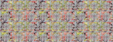 Halk tarzı. Modern çiçek arkaplanı. Rengarenk çiçekleri ve doğal renklerde yaprakları olan harika, pürüzsüz çiçek deseni. Moda baskıları için zarif bir şablon.