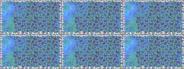 Dekoratif Raster çizimi. Renkli romantik kelebekler kusursuz desenli arka plan. Mavi renklerin soyut arkaplanı. Elle çizilmiş kelebeklerle.