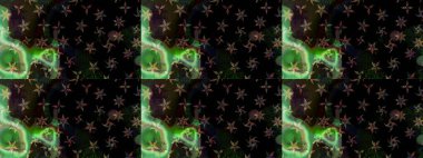 Noel siyahı ve yeşiller. Sihirli siyah ve yeşil tatil soyut arka plan yıldız ve düşen kar taneleri. Raster illüstrasyonu.