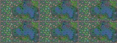 Kusursuz. Egzotik hayvanlar. Raster illüstrasyonu. Kumaş, kağıt, ambalaj kâğıdı ve duvar kağıdı tasarımı için harika bir arka plan. Mavi ve yeşil kelebekler.