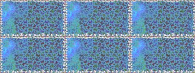 Dekoratif Raster çizimi. Renkli romantik kelebekler kusursuz desenli arka plan. Mavi renklerin soyut arkaplanı. Elle çizilmiş kelebeklerle.