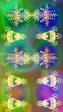 Raster illüstrasyonu. Altın renkli kristal kar taneleri.