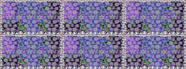 Eflatun renklerde etnik çiçeklerle kusursuz bir desen. Raster Çiçek İllüstrasyonu güzel tekstil..