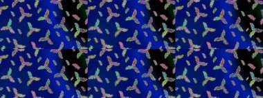 Raster illüstrasyonu. Mavi, siyah ve yeşil kar taneleri. Kar tanelerinin soyut arkaplanlı Noel şablonu. Noel ve Yeni Yıl moda baskıları için tatil tasarımı.