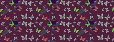 Çizim, karalama, karalama. Sonsuz. Moda Kumaşı Tasarımı. Kelebekli soyut çiçek arkaplanı çiz. Raster..