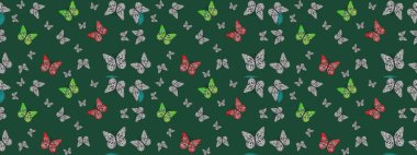 Soyut eskiz arka planı. Raster Kelebekleri deseni. Yeşil renklerin çizimi. Güzel kumaş tasarımı..
