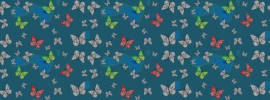 Robot resim. Kumaş, tekstil, baskı ve davetiye örnekleri. Mavi arka planda bir resim. Raster. Kelebek deseni.