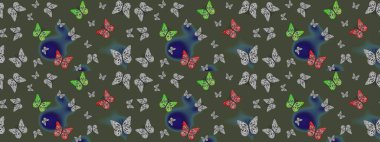 Tekstil ve kumaş için komik kelebek deseni. Kelebek, kanat, neon renkli yaratıcı raster arka plan. Kızlar, erkekler, elbiseler, duvar kağıtları için soyut çizim kalıbı. Moda tarzı.