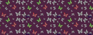 Kelebekli parlak eskiz deseni. Moda Kumaşı Tasarımı. Kahverengi renkli resim. Raster illüstrasyonu.