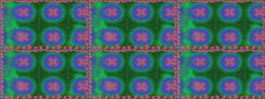 Yeşil ve mavi renkte çiçekler. Kumaş desenli papatya çiçekleri ayrıntıları.