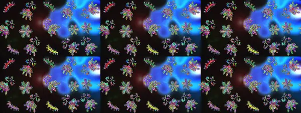 Kış kar tanesi, raster arka plan. Renkli arka planda izole kar taneleri. Yüzey için tekrarlanan doku, ambalaj kağıdı, mavi, gri ve siyah renkler. Raster illüstrasyonu.