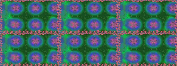 Yeşil ve mavi renkte çiçekler. Kumaş desenli papatya çiçekleri ayrıntıları.