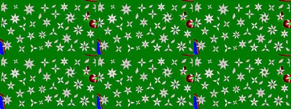 Elle çizilmiş çiçek desenli Raster çizimi. Çocuksu tasarım. Tekstil, kumaş, ambalaj, hatıra defteri için hoş bir çiçek arkaplanı. Yeşil arkaplanda.