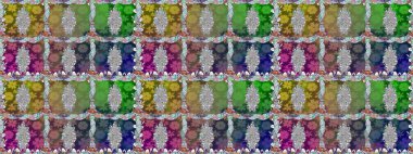 Çiçeksiz desenli arka plan, darbeler, sıçramalar, yaz çiçekleri. Raster illüstrasyonu. Yeşil renkte çiçekler.