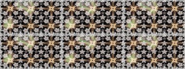 Raster Çiçek İllüstrasyonu 'nun şirin tekstili. Siyah renkli etnik çiçeklerle kusursuz bir desen..