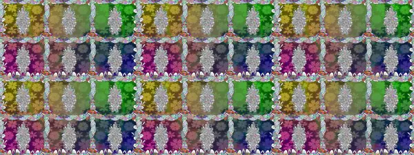 Çiçeksiz desenli arka plan, darbeler, sıçramalar, yaz çiçekleri. Raster illüstrasyonu. Yeşil renkte çiçekler.