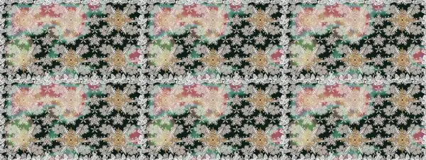 Gri renkli çiçekler. Kusursuz çiçek deseni. Asya tekstil tarzında. Raster illüstrasyonu. Raster illüstrasyonu.