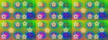 Kar taneli yeşil, mavi ve sarı renkler. Raster illüstrasyonu. Raster Noel soyut renkli arkaplan ve tatlı kar tanesi.