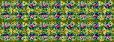 Kar tanelerinin soyut arkaplanlı Noel şablonu. Yeşil, kahverengi ve mavi kar taneleri. Raster illüstrasyonu. Renkler. Noel ve Yeni Yıl moda baskıları için tatil tasarımı.