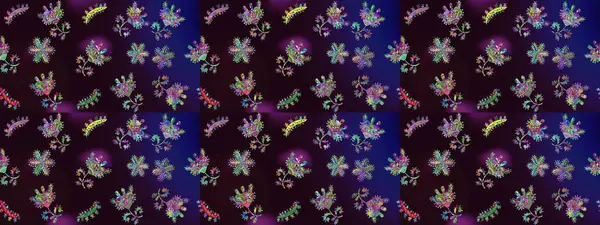 Çiçekli karalama şeklinde Raster çiçek deseni. Kahverengi, mavi ve siyah renklerde bahar çiçekleri. Raster illüstrasyonu.