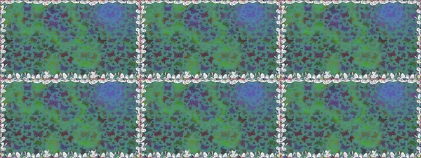 Parlak kelebeklerin kusursuz arka planı. Raster. Uçan güvelerle kusursuz, çok renkli bir arka plan. Güzel renkli kelebekler mavi ve yeşil renklerde kaotik bir şekilde uçarlar. Kağıt, ambalaj.