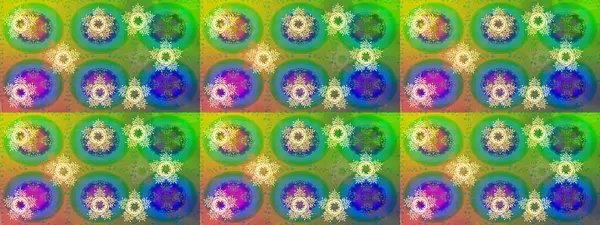 Kar taneli yeşil, mavi ve sarı renkler. Raster illüstrasyonu. Raster Noel soyut renkli arkaplan ve tatlı kar tanesi.