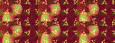 Raster illüstrasyonu. Renkli desenli eskiz deseni, kırmızı, yeşil ve kahverengi çiçekler ve dekoratif elementler. Eskiz geçmişi. Kumaş, tekstil, duvar kağıdı baskısı için. Antika retro tarzı.