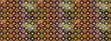 Küçük kahverengi çiçekli oldukça eski bir besin torbası deseni. Millefleur 'lar. Tekstil, kumaş, kapaklar, duvar kağıtları, baskı, paket, koleksiyon defteri, örgü, dekupaj için çiçek arkaplanı..