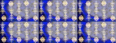 Mavi, gri ve nötr renklerde kar tanelerinden oluşan kış deseni. Raster illüstrasyonu. Düz yatıyordu. Kış konsepti.