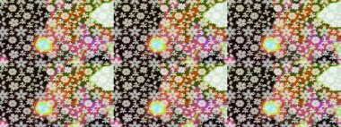 Küçük çiçekte güzel bir desen. Robot resim. Çiçekli bahar çiçekleri. Küçük renkli çiçekler. Moda baskıları için zarif bir şablon. Motley illüstrasyonu.