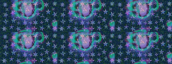 Düz Çiçek Elementleri Tasarımı. Raster illüstrasyonundaki çiçek desenli çizim. Renkli Yaz Temalı eskiz kalıbı. Mavi renkte çiçekler.