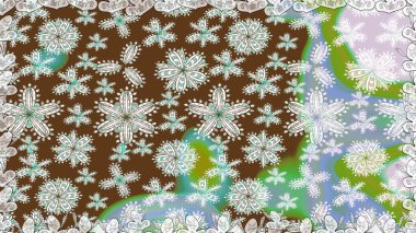 Millefleur 'lar. Küçük kahverengi çiçekli oldukça eski bir besin torbası deseni. Tekstil, kumaş, kapaklar, duvar kağıtları, baskı, naylon, yapıştırma, örgü, dekupaj için çiçeksiz arkaplan.