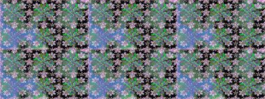 1950-1960 motifleri. Retro tekstil tasarım koleksiyonu. Çiçekli ipek eşarp. El çizimi çiçek unsurları olan soyut, dikişsiz raster deseni. Yeşil yeşile.