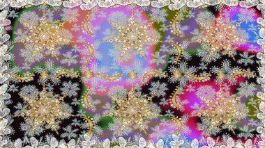 Paisleys zarif çiçek desenli dikdörtgen arka plan duvar kâğıdı illüstrasyonlu klasik stil, modern 3D çizgili sanat altın ve gri desenli çiçek yaprakları ve süslemeleri..